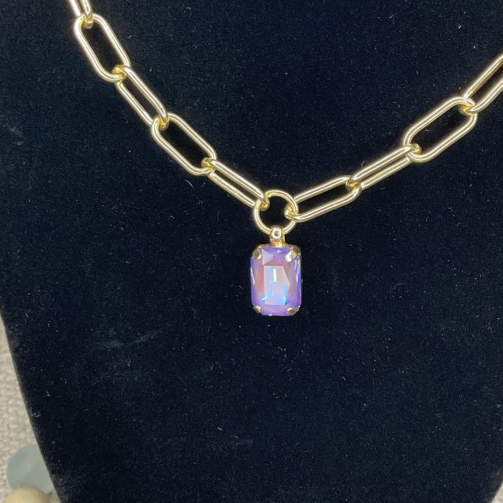 Sorrelli Gold Chain Necklace with Purple Iridescent Pendant RARE!